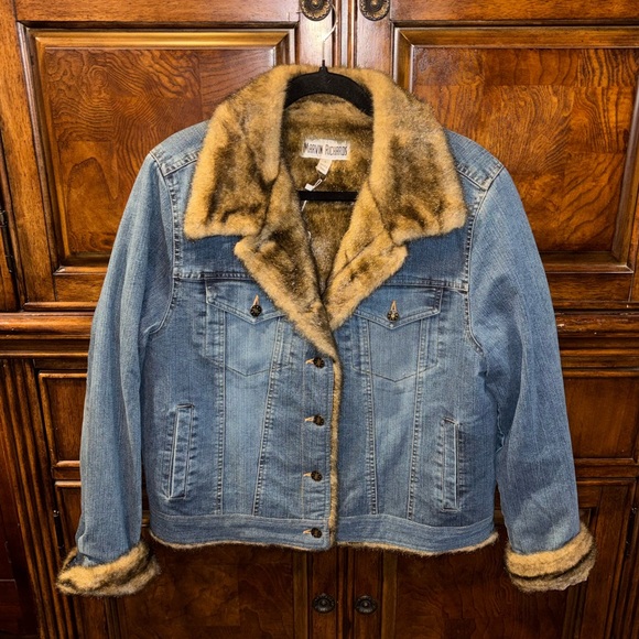 Marvin Richards Jackets & Blazers - Vintage 1990’s Marvin Richards Blue Denim Jacket with Brown Faux Fur Trim Size L